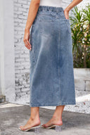 Gewaschener Elastischer Bund Denim-Midirock