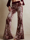 Vintage Western Samt-Hose mit Paisley-Muster in Burgunder, ausgestellte Form