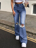 Flared Jeans mit Used-Look, weit geschnitten