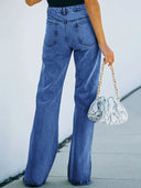 Yıkanmış Yırtmaçlı Denim Pantolon