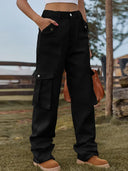 Pantaloni cargo din denim cu talie elastică vintage