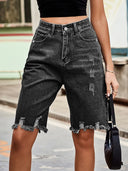 Shorts di jeans con orlo sfrangiato consumato