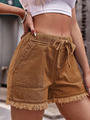 High-Waist Jeansshorts mit Kordelzug