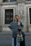 Blazer Oversize con Spacco Laterale Blu Acciaio