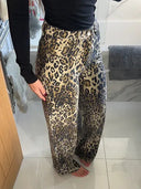 Leopar Taşlı İspanyol Paça Kot Pantolon