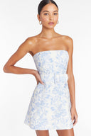 Indie Hellblau bedrucktes Minikleid