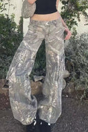 Pantaloni cargo cu talie joasă camuflaj