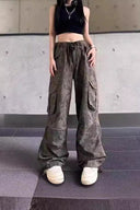 Pantaloni cargo din denim cu camuflaj subțire