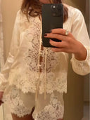 Set pijamale din satin cu dantelă
