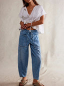 Komfortable boyfriend-jeans med elastik i taljen