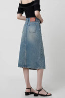 High-Waist Schlitz Denim-Rock