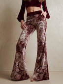 Vintage Western Samt-Hose mit Paisley-Muster in Burgunder, ausgestellte Form