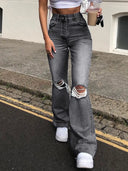 Flared Jeans mit Used-Look, weit geschnitten