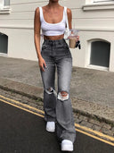 Flared Jeans mit Used-Look, weit geschnitten
