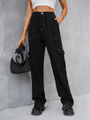 Vintage elastisk talje afslappede denim cargobukser