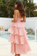 Sexy schulterfreies, rückenfreies, gestuftes Midikleid