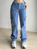 Çok Cepli Rahat Kesim Denim Kargo Pantolon