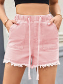 Shorts di jeans a vita alta con coulisse
