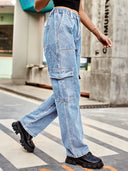 Pantaloni utilitari din denim cu talie elastică Retro Wash