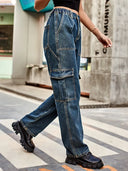 Pantaloni utilitari din denim cu talie elastică Retro Wash