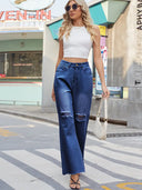 Jeans vintage evazați cu talie largă și rupturi