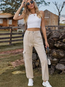 Pantaloni jogger din denim cu talie elastică la modă