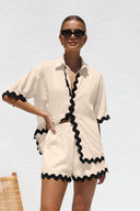 Conjunto de cárdigan sencillo con costura ondulada