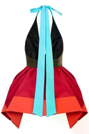 Geplooide haltertop met colourblock