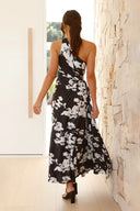 Laken Maxi Elbise - Siyah/Beyaz Çiçek Desenli