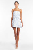 Indie Hellblau bedrucktes Minikleid