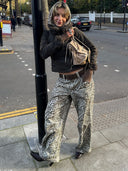 Jeans a gamba dritta con stampa animalier