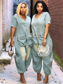 Retro løs jumpsuit med lommer