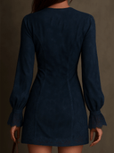 Vestido corto vintage azul con encaje y ante