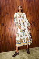 Abito midi vintage con maniche a sbuffo
