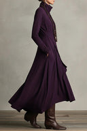 Vestido Maxi Roxo com Gola Alta, Assimétrico e Plissado