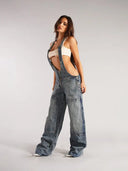 Fermuarlı Askılı Denim Tulum