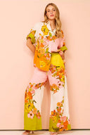 Conjunto de pantalones de pierna ancha con cintura elástica, bolsillos y estampado único