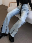 Streetwear džíny s rozšířenými nohavicemi a zipem
