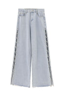 Y2K denimbukser med rhinsten og sideslids