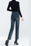 Fleece-Jeans mit geradem Bein und verkürzter Länge