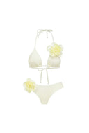 Sexet bikinisæt med halterneck og 3D blomster