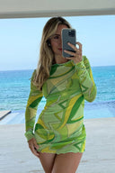 Lime Swirl Mini Elbise Beyaz Sarong
