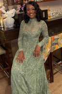 Vestido largo de malla transparente con estampado botánico