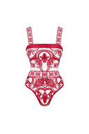 Conjunto de traje de baño de una pieza con estampado étnico