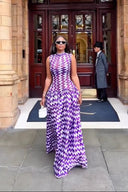 Robe longue à imprimé zigzag violet