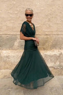 Vestido largo de fiesta con escote en V elegante y estampado floral pintado de fantasía