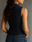 Vintage bezrękawnik w paski z dekoltem henley