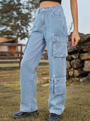 Pantaloni di jeans lavati con tasche multiple
