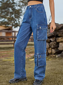 Pantaloni di jeans lavati con tasche multiple
