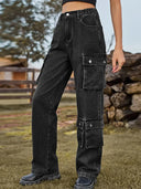Pantaloni di jeans lavati con tasche multiple